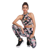 LI-FI Fitness Yoga Set Women Halter Sleeveless Mesh Leggings Yoga Suits Running Workout Gym Wear Tight Slim Training Suit
