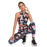 LI-FI Fitness Yoga Set Women Halter Sleeveless Mesh Leggings Yoga Suits Running Workout Gym Wear Tight Slim Training Suit