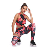 LI-FI Fitness Yoga Set Women Halter Sleeveless Mesh Leggings Yoga Suits Running Workout Gym Wear Tight Slim Training Suit
